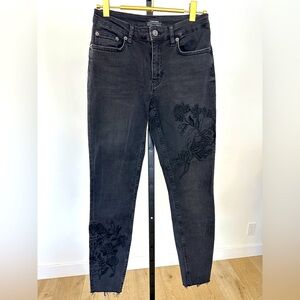 Zara embroidered black raw hem jeans size 2. Pre owned